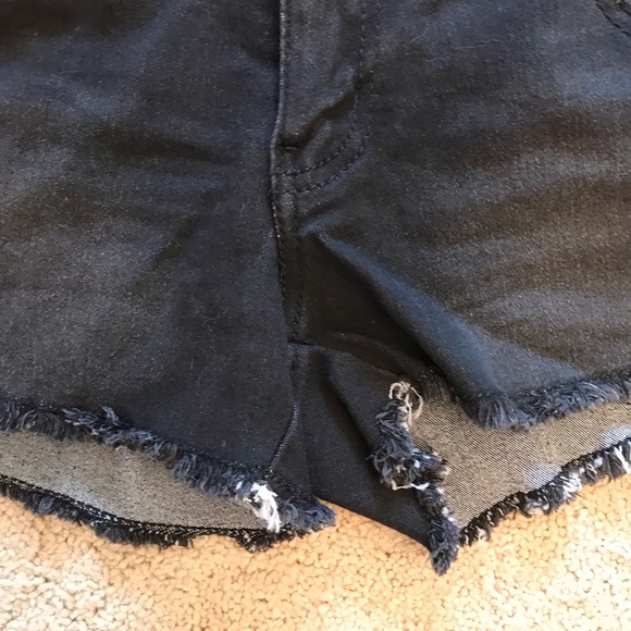 Paris Blues Black Denim Shorts NEW Size 7 Raw Frayed Hem Low Rise Shorty Shorts - Picture 8 of 10